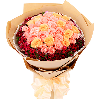 <b>忘情巴黎&粉色、香檳色玫瑰x33枝</b>